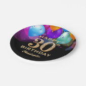 30歳の誕生日パーティーの黒と金ゴールドの風船 ペーパープレート (アングル)