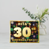 30歳の誕生日パーティーはっきりした:, カラフル Fireworks Look 箔招待状ポストカード (立ち正面)