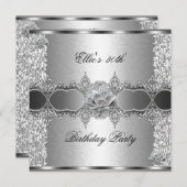 30歳の誕生日パーティーエレガントシルバーフローラジュエル 招待状 (正面/裏面)