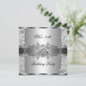 30歳の誕生日パーティーエレガントシルバーフローラジュエル 招待状 (スタンド正面)