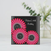 30歳の誕生日パーティーエレガントブラックピンクの花 招待状 (スタンド正面)