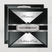 30歳の誕生日パーティーエレガントブラック・シルバー・オン・シルバー 招待状 (正面/裏面)