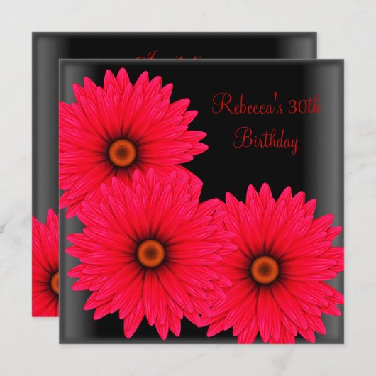 30歳の誕生日パーティーエレガント黒赤い花 招待状 (正面/裏面)