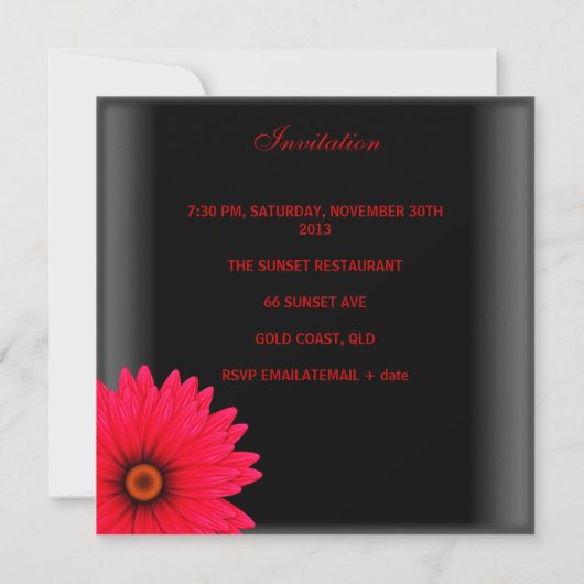 30歳の誕生日パーティーエレガント黒赤い花 招待状 (裏面)