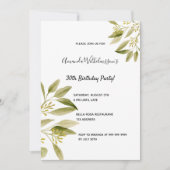 30歳の誕生日パーティーオリーブグリーン植物学 招待状 (正面)