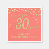 30歳の誕生日パーティーサンゴと金ゴールドダイヤモンド スタンダードカクテルナプキン (正面)