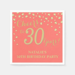 30歳の誕生日パーティーサンゴと金ゴールドダイヤモンド スタンダードカクテルナプキン