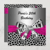 30歳の誕生日パーティーシルバーピンクブラックキリン 招待状 (正面/裏面)