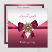 30歳の誕生日パーティージュエルボウ白ピンク 招待状 (正面/裏面)