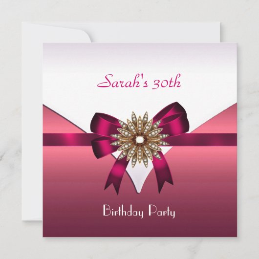 30歳の誕生日パーティージュエルボウ白ピンク 招待状 (正面)