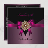 30歳の誕生日パーティージュエルボウ黒パープルピンク 招待状 (正面/裏面)
