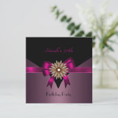 30歳の誕生日パーティージュエルボウ黒パープルピンク 招待状 (スタンド正面)