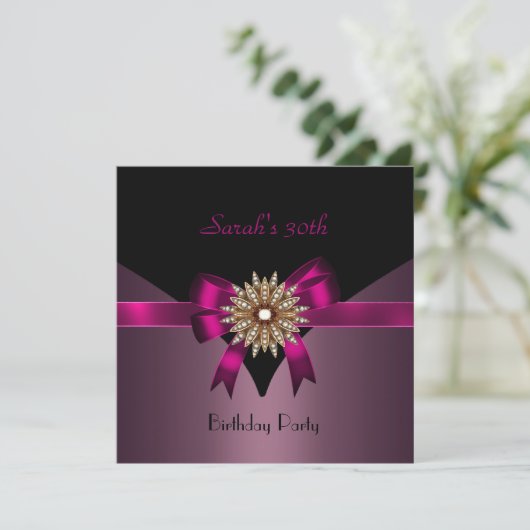 30歳の誕生日パーティージュエルボウ黒パープルピンク 招待状 (スタンド正面)