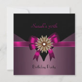 30歳の誕生日パーティージュエルボウ黒パープルピンク 招待状 (正面)