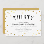 30歳の誕生日パーティースタイリッシュ金ゴールド紙吹雪 招待状 (正面/裏面)