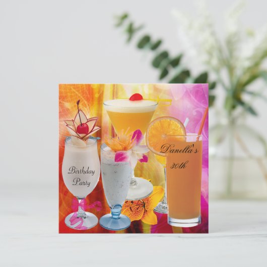 30歳の誕生日パーティートロピカルドリンクカクテル2 招待状 (スタンド正面)
