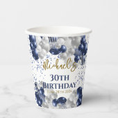 30歳の誕生日パーティーネイビーバルーン 紙コップ (正面)