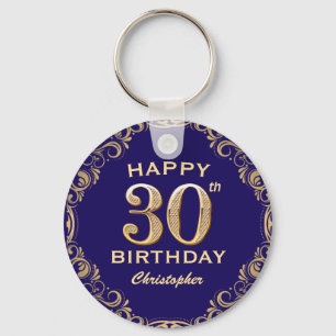 30歳の誕生日パーティーネイビーブルーと金ゴールドグリッター キーホルダー