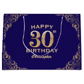 30歳の誕生日パーティーネイビーブルーと金ゴールドグリッター ラージペーパーバッグ (正面)