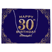 30歳の誕生日パーティーネイビーブルーと金ゴールドグリッター ラージペーパーバッグ (裏面)