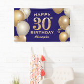 30歳の誕生日パーティーネイビーブルーと金ゴールドバルーン 横断幕 (インサイチュ)