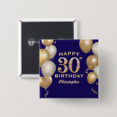 30歳の誕生日パーティーネイビーブルーと金ゴールドバルーン 缶バッジ (正面&裏面)