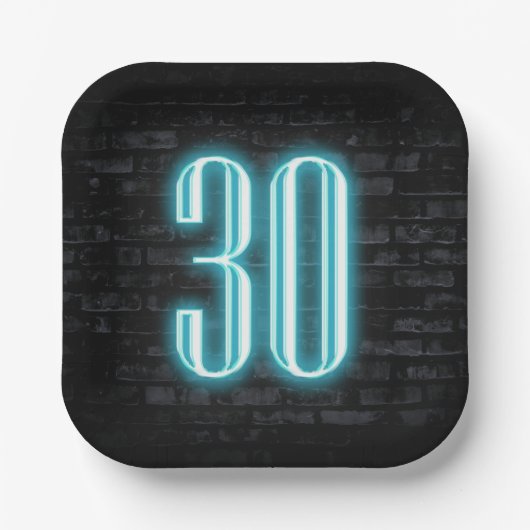 30歳の誕生日パーティーネオンサインオンブリック ペーパープレート (正面)