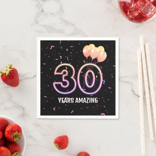 30歳の誕生日パーティーバルーンと紙吹雪 スタンダードカクテルナプキン (インサイチュ)