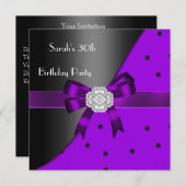 30歳の誕生日パーティーパープルスポットブラックダイヤモンド 招待状 (正面/裏面)
