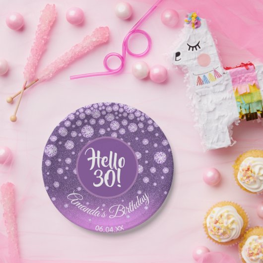 30歳の誕生日パーティーパープルピンクグリッターダイヤモンド ペーパープレート (パーティー)