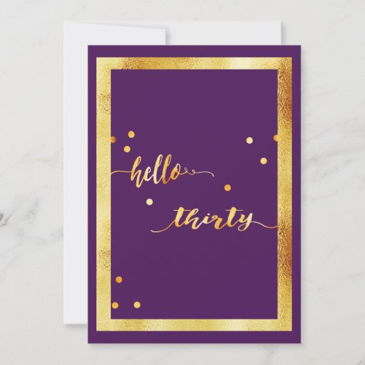 30歳の誕生日パーティーパープル金ゴールドこんにちは30 招待状 (正面)