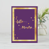30歳の誕生日パーティーパープル金ゴールドこんにちは30 招待状 (スタンド正面)