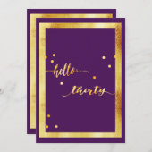 30歳の誕生日パーティーパープル金ゴールドこんにちは30 招待状 (正面/裏面)