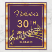30歳の誕生日パーティーパープル金ゴールドミュージックノート ワインラベル (シングルラベル)