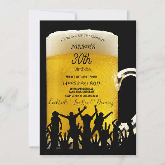 30歳の誕生日パーティービアマグダンサーのシルエット 招待状 (正面)