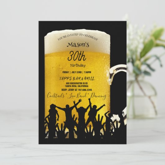 30歳の誕生日パーティービアマグダンサーのシルエット 招待状 (スタンド正面)