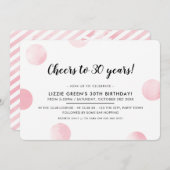 30歳の誕生日パーティーピンクの水彩水玉模様 招待状 (正面/裏面)