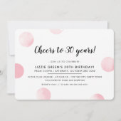 30歳の誕生日パーティーピンクの水彩水玉模様 招待状 (正面)