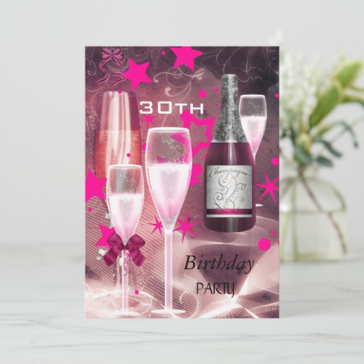 30歳の誕生日パーティーピンクシャンパン30 招待状 (スタンド正面)