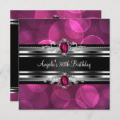 30歳の誕生日パーティーピンクジェムバブルシルバーブラック 招待状 (正面/裏面)