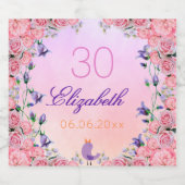 30歳の誕生日パーティーピンクバイオレットガーデン花模様 スパークリングワインラベル (シングルラベル)