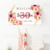 30歳の誕生日パーティーピンク金ゴールドフローラ白 横断幕 (インサイチュ)