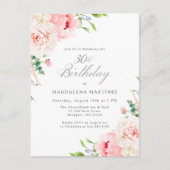 30歳の誕生日パーティーフェミニンピンクフローラ インビテーションポストカード (正面)