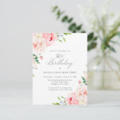 30歳の誕生日パーティーフェミニンピンクフローラ インビテーションポストカード (スタンド正面)