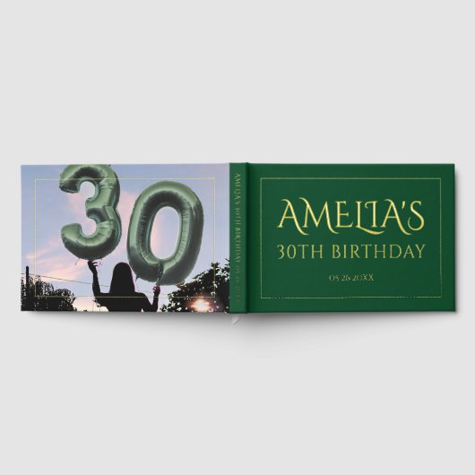 30歳の誕生日パーティーフォイル縁どエメラルドグリーン ゲストブック (全面)