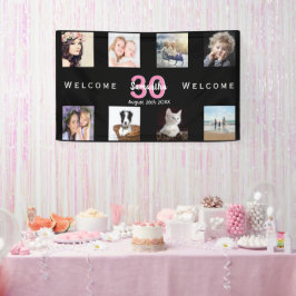 30歳の誕生日パーティーフォトコラージュのガールブラック 横断幕