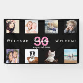 30歳の誕生日パーティーフォトコラージュのガールブラック 横断幕 (横)