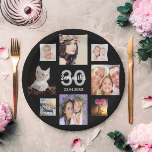 30歳の誕生日パーティーフォトコラージュ女性ブラック ペーパープレート
