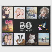 30歳の誕生日パーティーフォトコラージュ女性ブラック ラッピングペーパー (フラット)