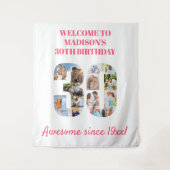 30歳の誕生日パーティーフォトコラージュ背景ピンク タペストリー (正面)